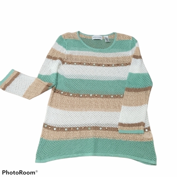 STRIPE Knitted Soft Lightweight Beaded Beach Top Sweater - Picture 3 of 7